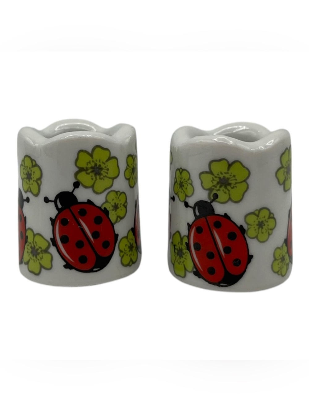Pair West Germany Vintage Ceramic Floral Mini Taper Candle Holders Funny Design